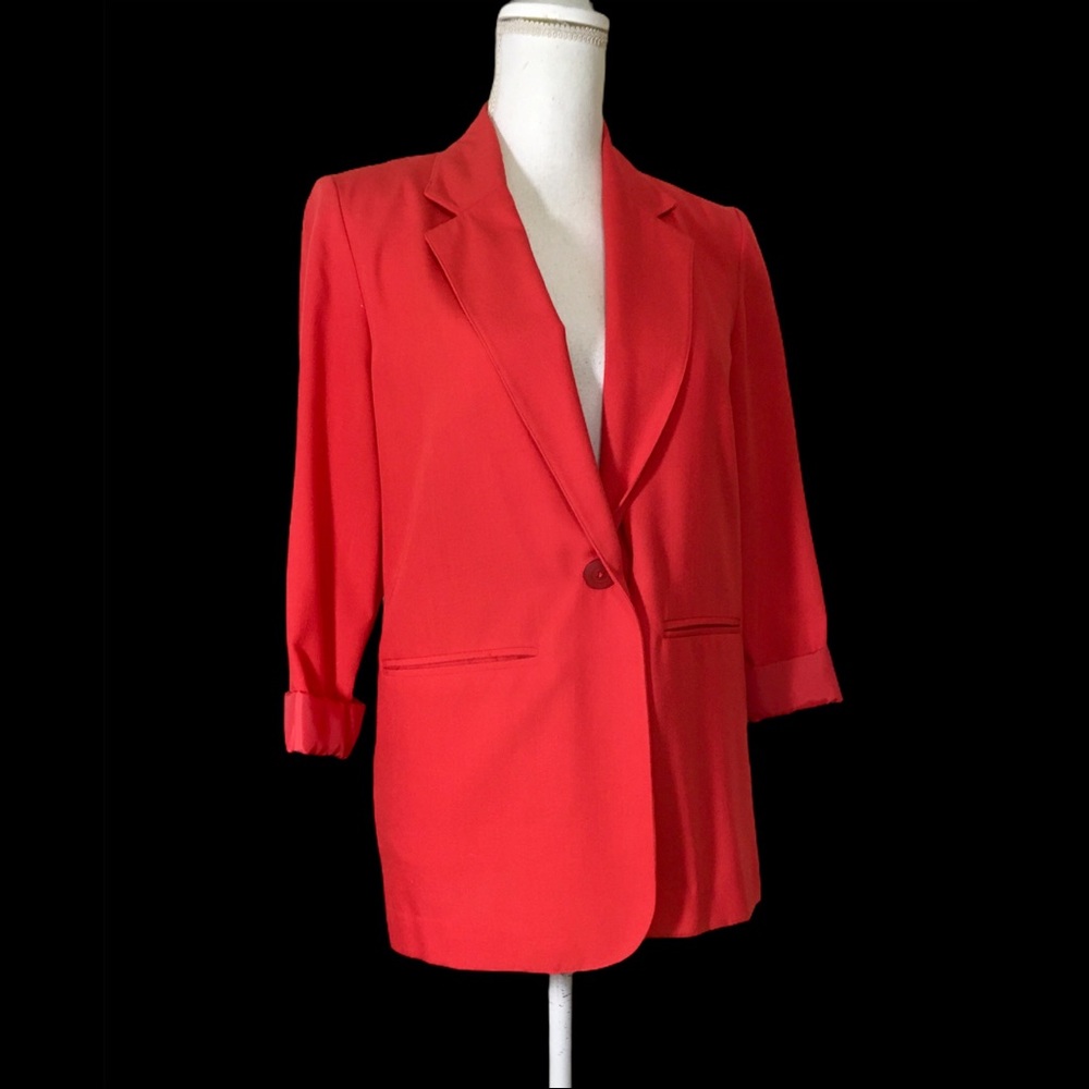 Vintage Oversized 90’s Y2K Red Rolled Sleeve Blazer